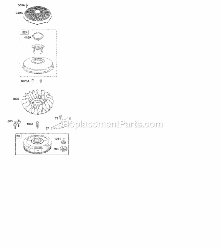 Flywheel Diagram and Parts List for 33M677-1398-B1  Briggs and Stratton Engine